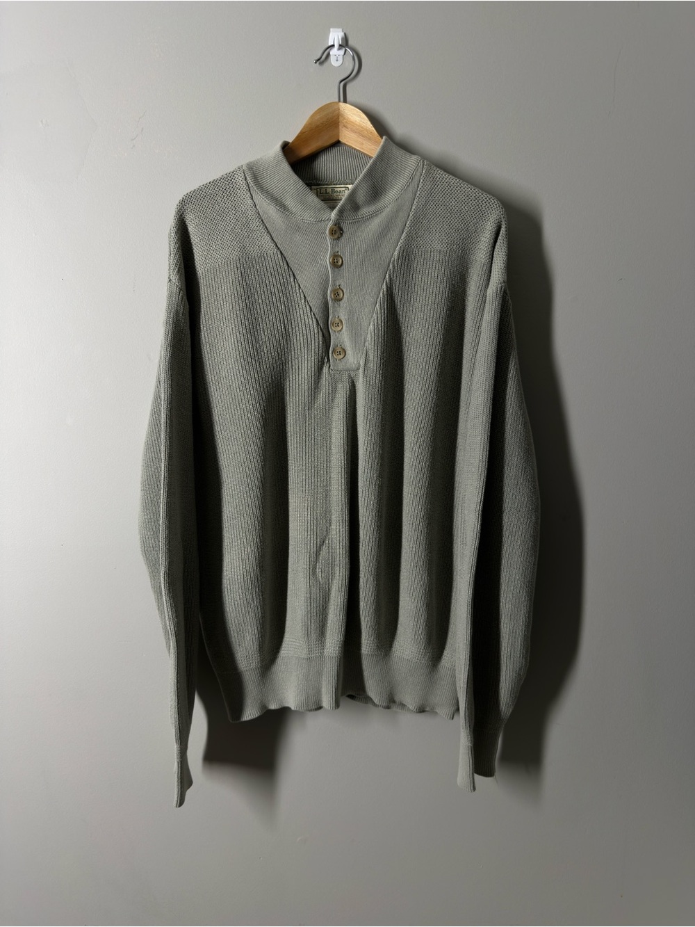 Vintage LL Bean Ribbed Cotton Henley Sweater